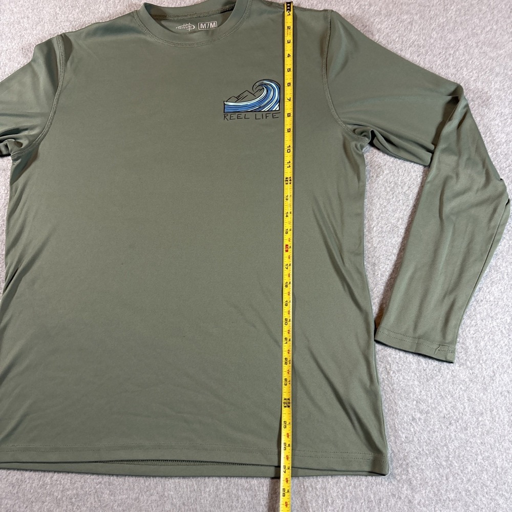 Reel Life Green Long Sleeve Sun Protecting Shirt Lightweight Men's Sz M Wave - Picture 8 of 12